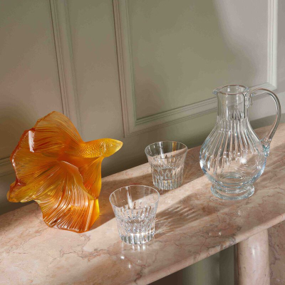 Fighting Fish Large Sculpture Amber Crystal Lalique