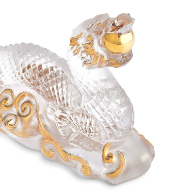 Tianlong Dragon Sculpture Clear Gold Stamped Crystal Lalique