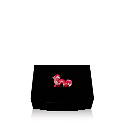 Dragon Cigars Box Small Red Crystal Black Lacquered Lalique
