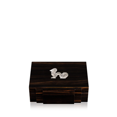 Dragon Cigars Box Small Clear Crystal Natural Ebony Lalique