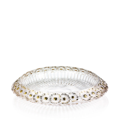 Marguerites Bowl Clear Crystal Gold Stamped Lalique