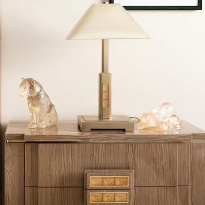 Sitting Tiger Large Sculpture Gold Luster Lalique