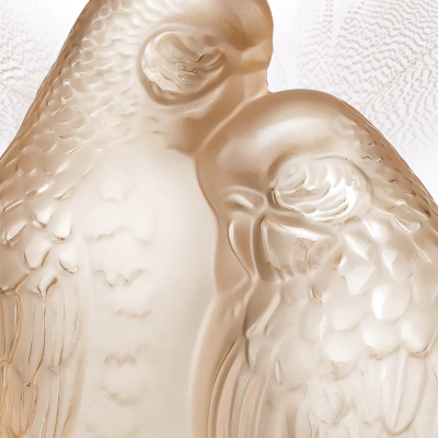 2 Parakeets Sculpture Gold Luster Crystal Lalique