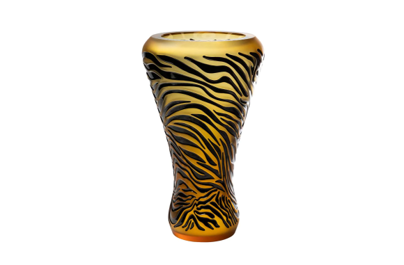 Tigre Vase Clear Black Enameled Lalique