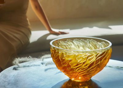 Fourrure Bowl Amber Crystal Lalique