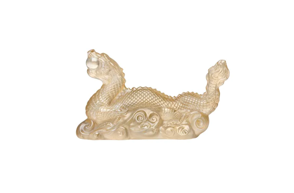 Tianlong Dragon Sculpture Gold Luster Crystal Lalique