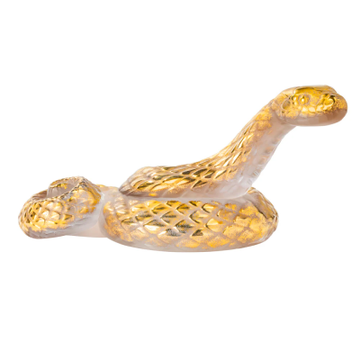 Snake Head Up Clear Gold Stamped Crystal Sculpture Lalique