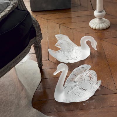 Swan Head Down Sculpture Gold Luster Crystal Lalique