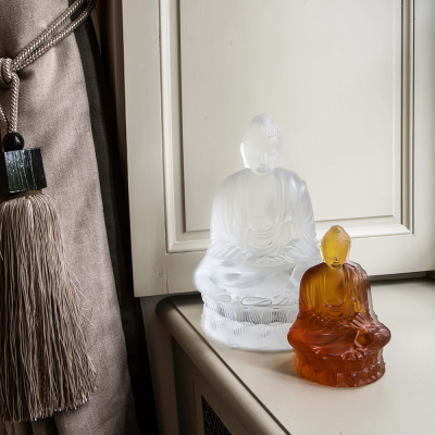 Small Buddha Sculpture Amber Crystal Lalique