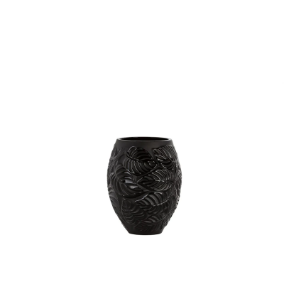 Feuilles Vase Black Crystal Lalique