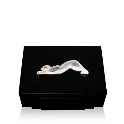Zeila Cigars Box Clear Crystal Black Lacquered Lalique