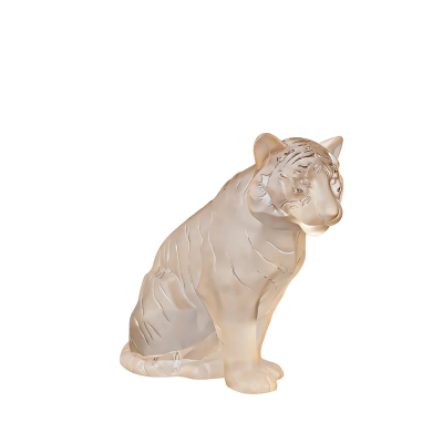Sitting Tiger Large Sculpture Gold Luster Lalique