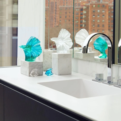 Fighting Fish Large Sculpture Clear Crystal Lalique