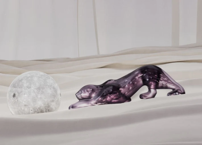Zeila Panther Small Sculpture Dusk Purple Crystal Lalique