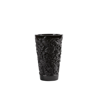 Merles Et Raisins Medium Vase Black CrystalLalique