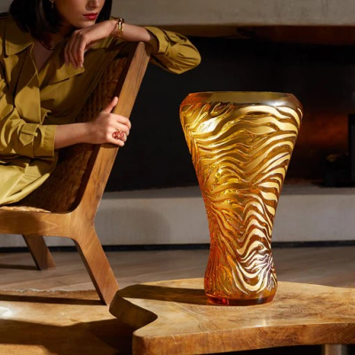 Tigre Vase Amber Crystal Lalique
