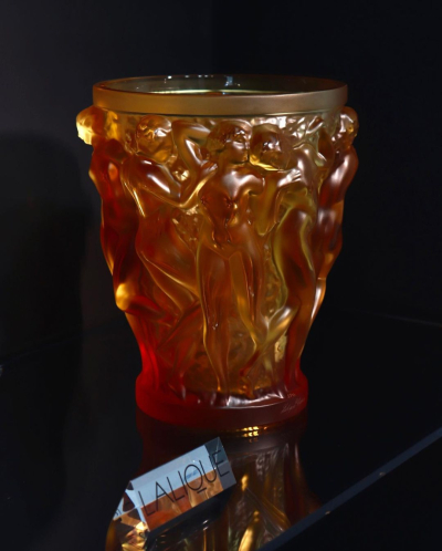 Bacchantes Amber Crystal Vase Lalique