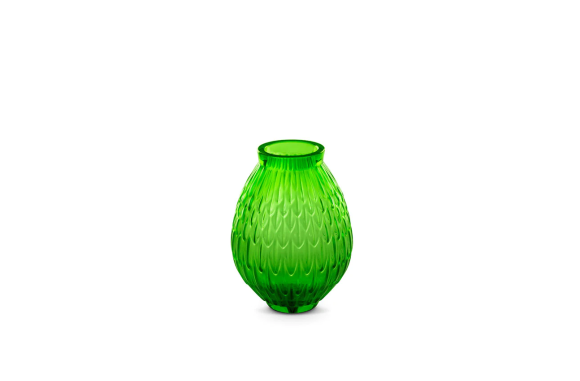 Plumes Small Vase Green Crystal Lalique