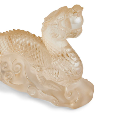 Tianlong Dragon Sculpture Gold Luster Crystal Lalique