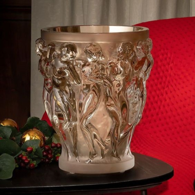 Bacchantes Grand Vase Clear With Moon-Gold Leaves Crystal Lalique