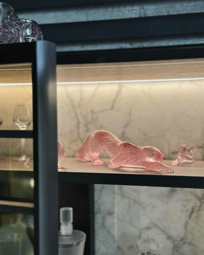 Zeila Panther Large Sculpture Pink Luster Crystal Lalique