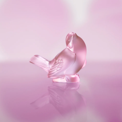 Sparrow Sculpture Pink Luster Crystal Lalique