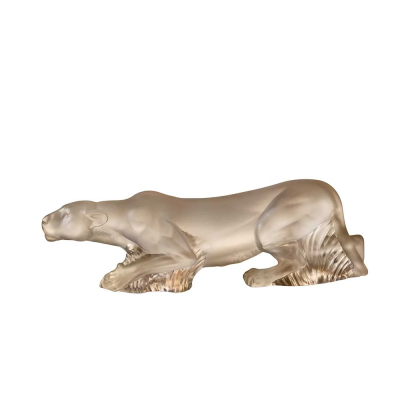 Timbavati Lioness Sculpture Clear Crystal Gold Stamped Lalique