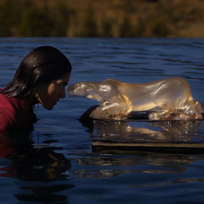 Timbavati Lioness Sculpture Clear Crystal Gold Stamped Lalique