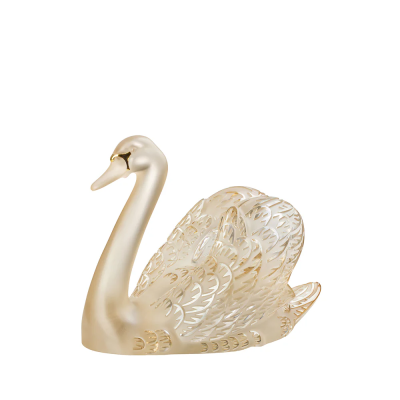Swan Head Up Sculpture Gold Luster Crystal Lalique