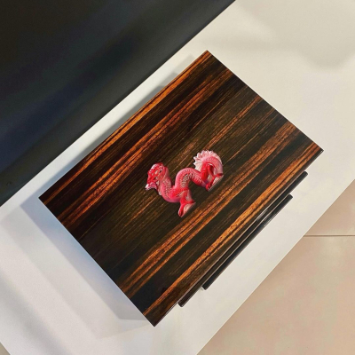 Dragon Cigars Box Small Red Natural Ebony Crystal Lalique