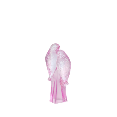 2 Parakeets Sculpture Pink Luster Crystal Lalique