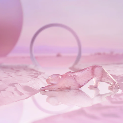 Zeila Panther Large Sculpture Pink Luster Crystal Lalique