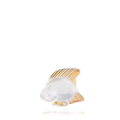 Fish Sulpture Clear Gold Stamped Crystal Lalique
