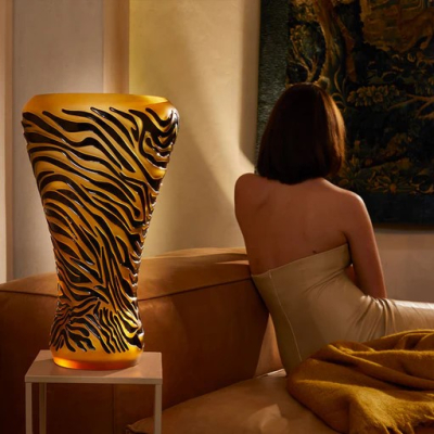 Tigre Vase Clear Black Enameled Lalique