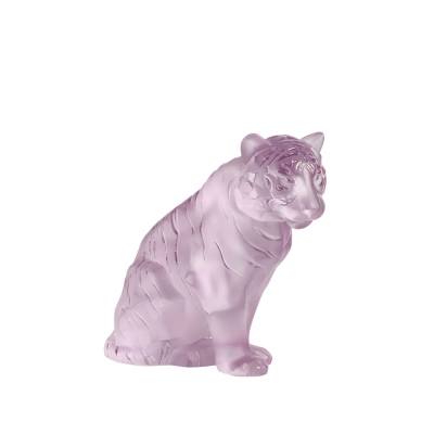 Sitting Tiger Large Sculpture Pink Luster Lalique