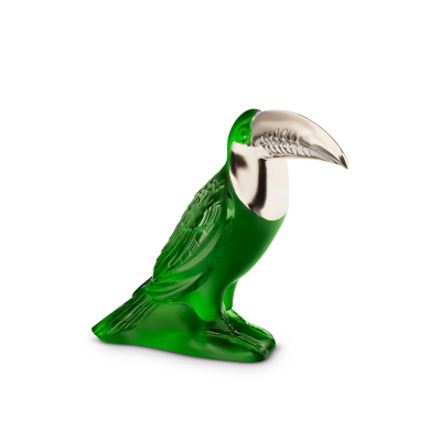Toucan Sculpture Amazon Green Crystal Platinum Stamped Lalique