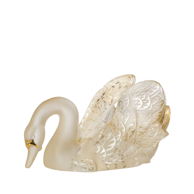 Swan Head Down Sculpture Gold Luster Crystal Lalique