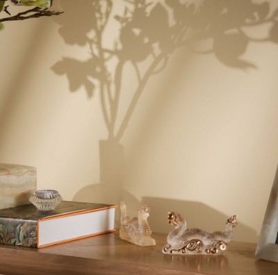 Tianlong Dragon Sculpture Clear Gold Stamped Crystal Lalique