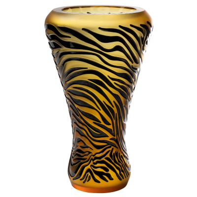 Tigre Vase Clear Black Enameled Lalique
