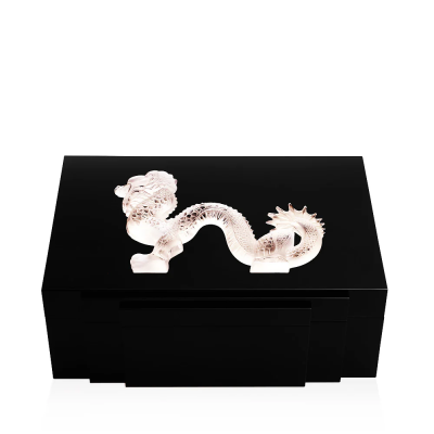 Dragon Cigars Box Large Clear Crystal Black Lacquered  Lalique
