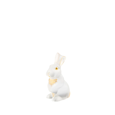 Toulouse Rabbit Sculpture Clear Gold Stamped Crystal Lalique