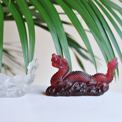 Tianlong Dragon Sculpture Red Crystal Lalique