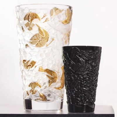 Merles Et Raisins Medium Vase Black CrystalLalique