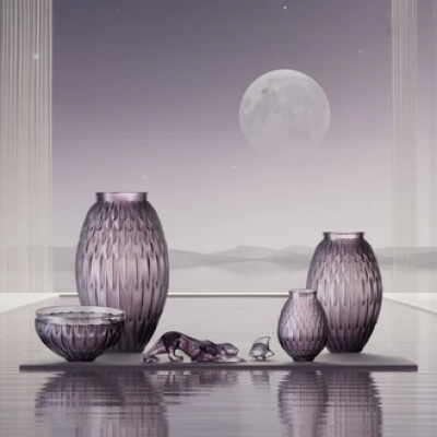 Plumes Small Vase Dusk Purple Crystal Lalique